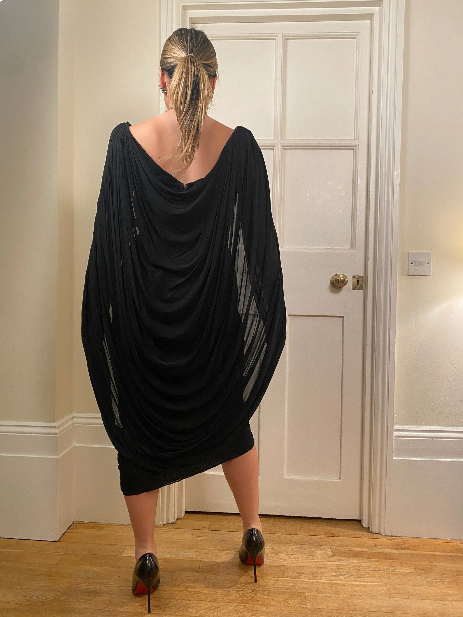 1970s Halston Black Label Couture Jersey Dress