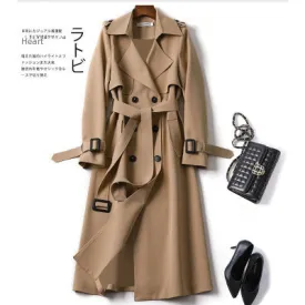 2025 Women's Mid-Length Trench Coat - Korean Style Over-the-Knee Spring & Autumn Jacket | Trendy British Fashion