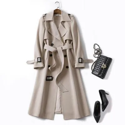 2025 Women's Mid-Length Trench Coat - Korean Style Over-the-Knee Spring & Autumn Jacket | Trendy British Fashion