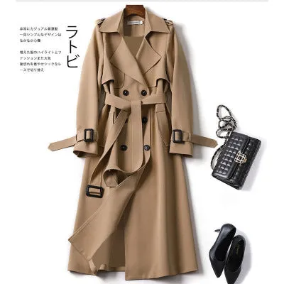 2025 Women's Mid-Length Trench Coat - Korean Style Over-the-Knee Spring & Autumn Jacket | Trendy British Fashion