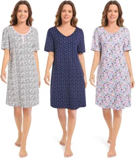 3 Pack Sleepshirts Women's Nightshirt Soft Nightgowns for Women Short Sleeve dress Sleepwear(S-3X)
