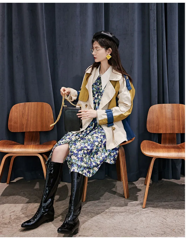 8GIRLS COLORBLOCK TIE SLEEVE TRENCH COAT