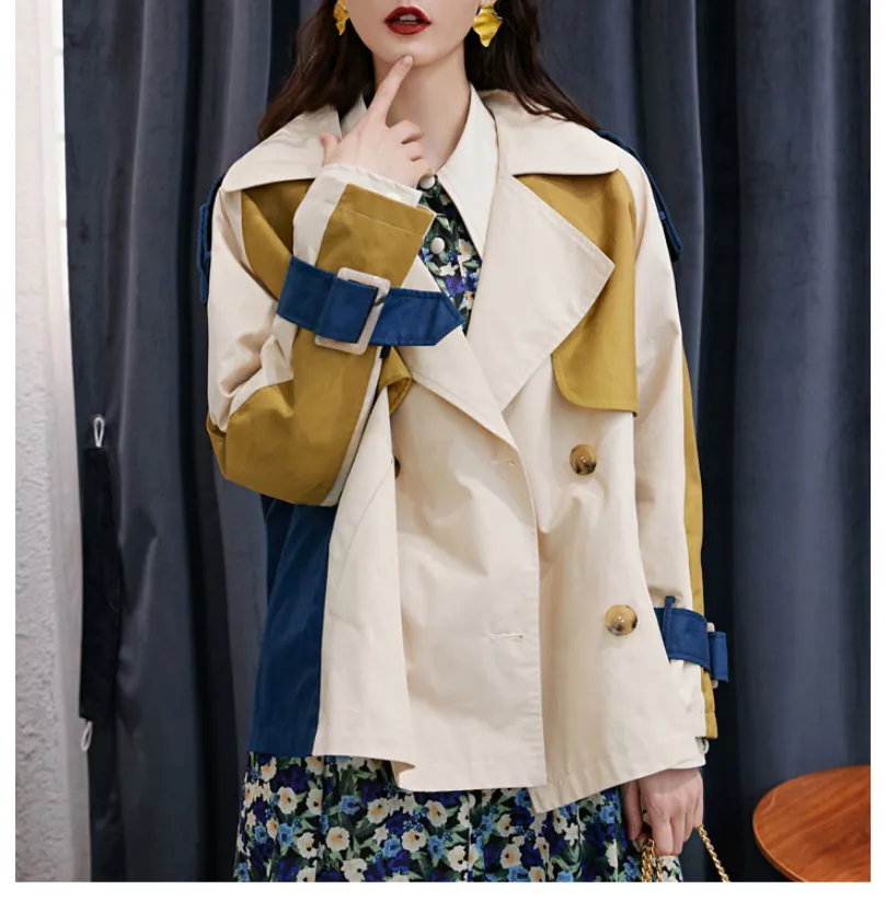 8GIRLS COLORBLOCK TIE SLEEVE TRENCH COAT