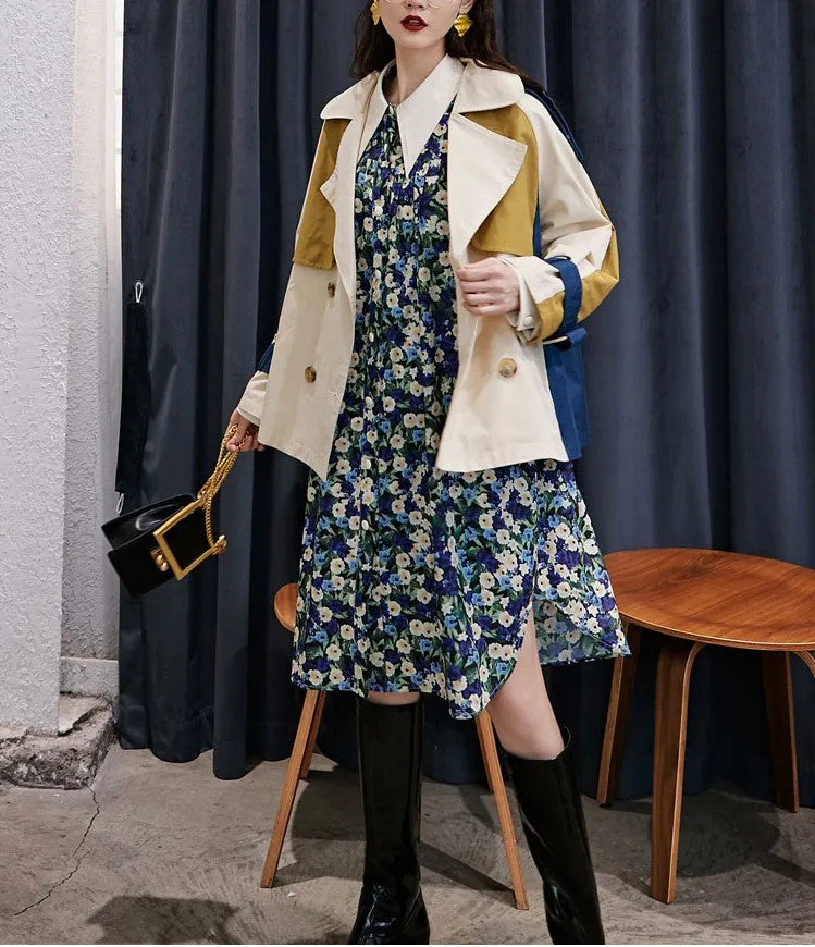 8GIRLS COLORBLOCK TIE SLEEVE TRENCH COAT