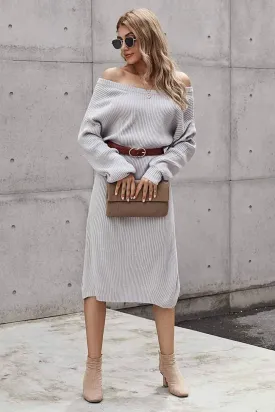 Alaster Queen Women's Ribbed Knit Sweater Dress 2023 Balloon Long Sleeve Fall Sweater Midi Dresses for Women