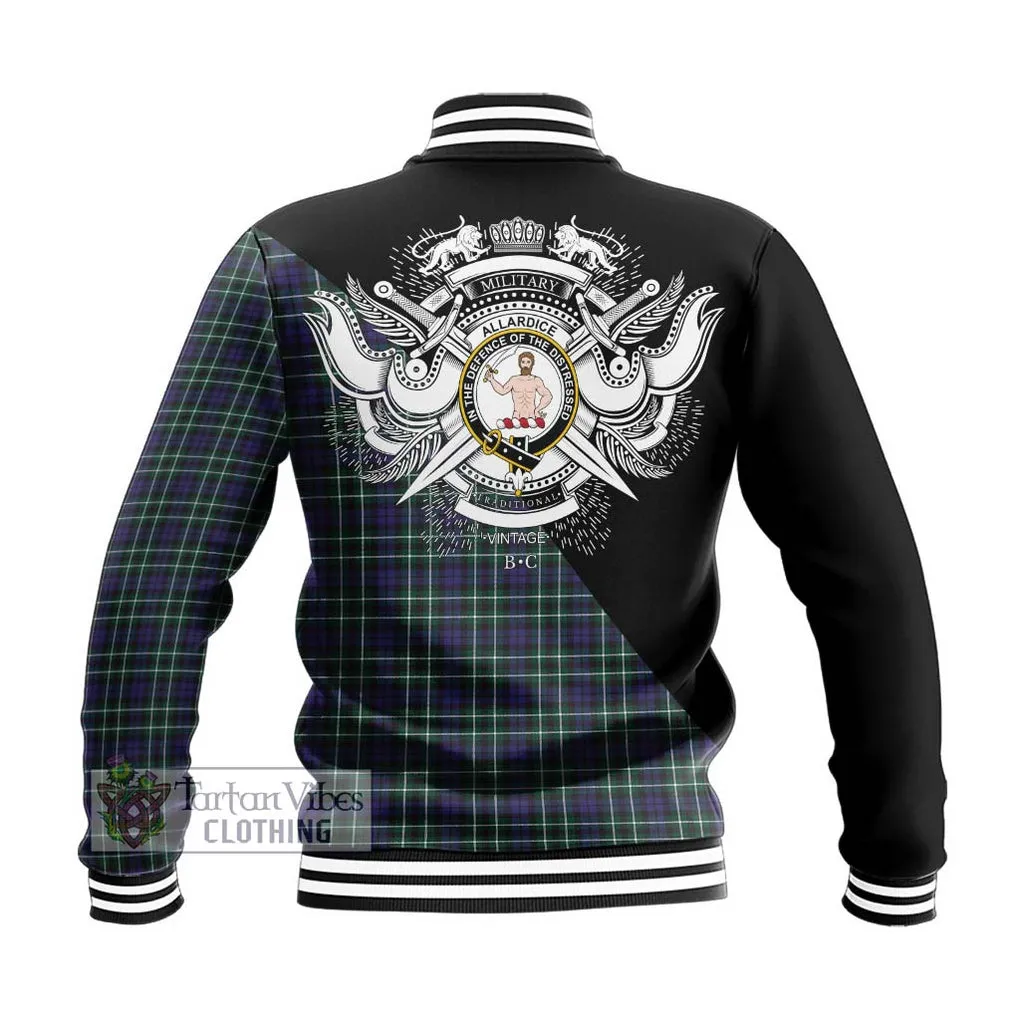 Allardice Tartan Baseball Jacket with Family Crest and Military Logo Style