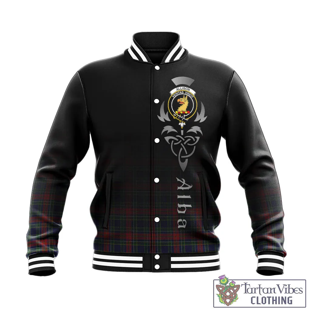 Allison Red Tartan Baseball Jacket Featuring Alba Gu Brath Family Crest Celtic Inspired