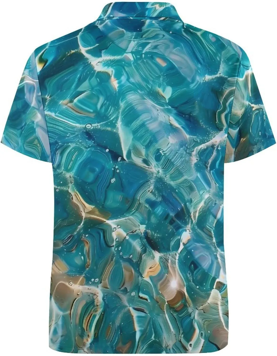 Aqua Blue Ocean Waves Basic Mens T-shirts Button Down Collar Short Sleeve Golf Tees Tops Business Work