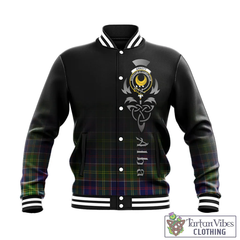 Arnott Tartan Baseball Jacket Featuring Alba Gu Brath Family Crest Celtic Inspired