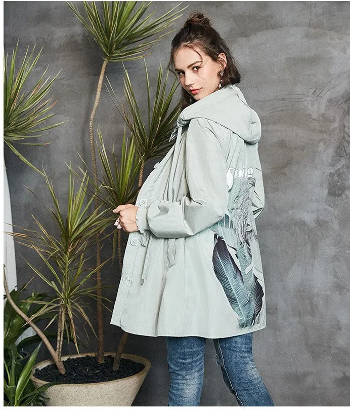 ARTKA HOODED TRENCH COAT WITH BACK PRINT
