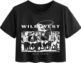 Avanova Women Graphic Oversized Ripped Boxy Tee Shirt Distressed Short Sleeve Crop Top