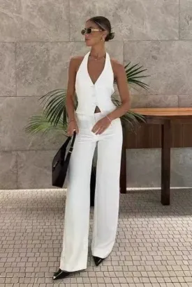Backless Suspender Top pants Suit