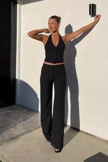 Backless Suspender Top pants Suit