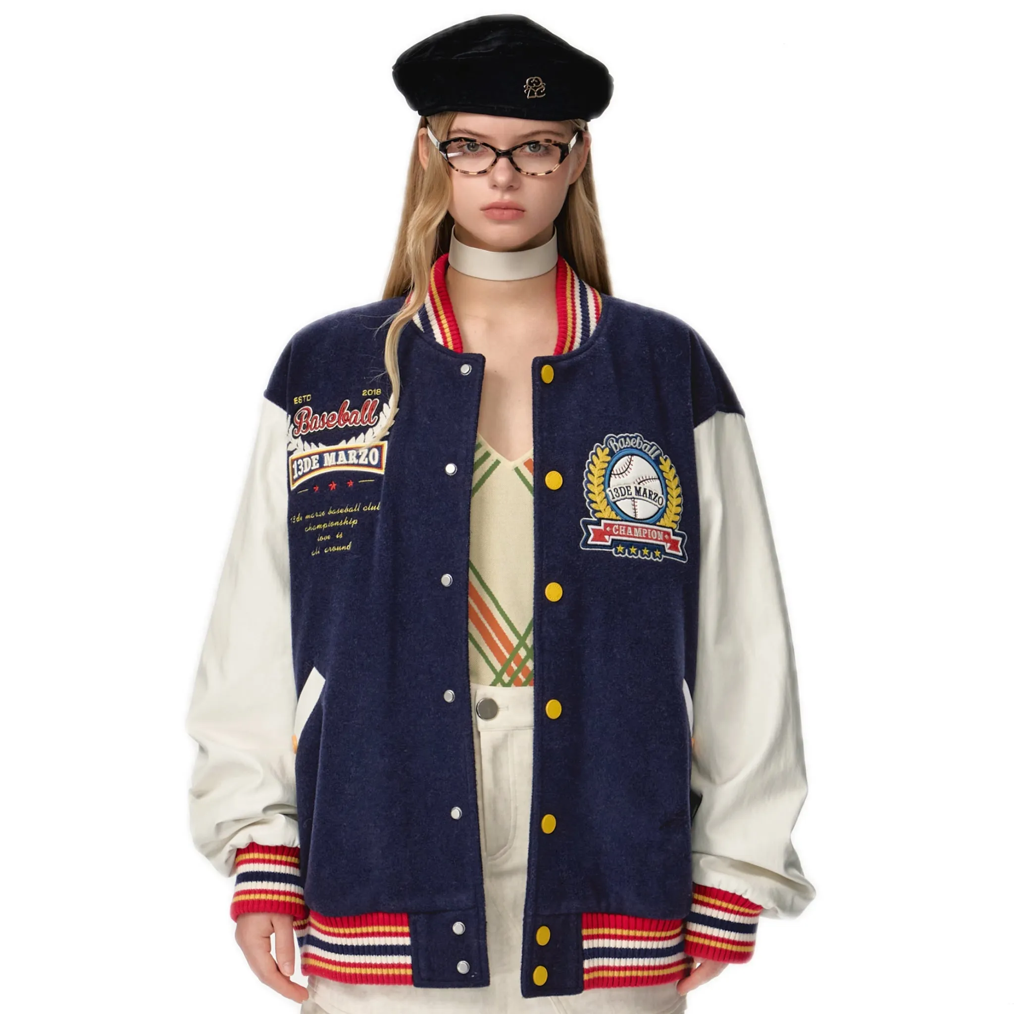 Bear Baseball League Jacket In Navy Blue