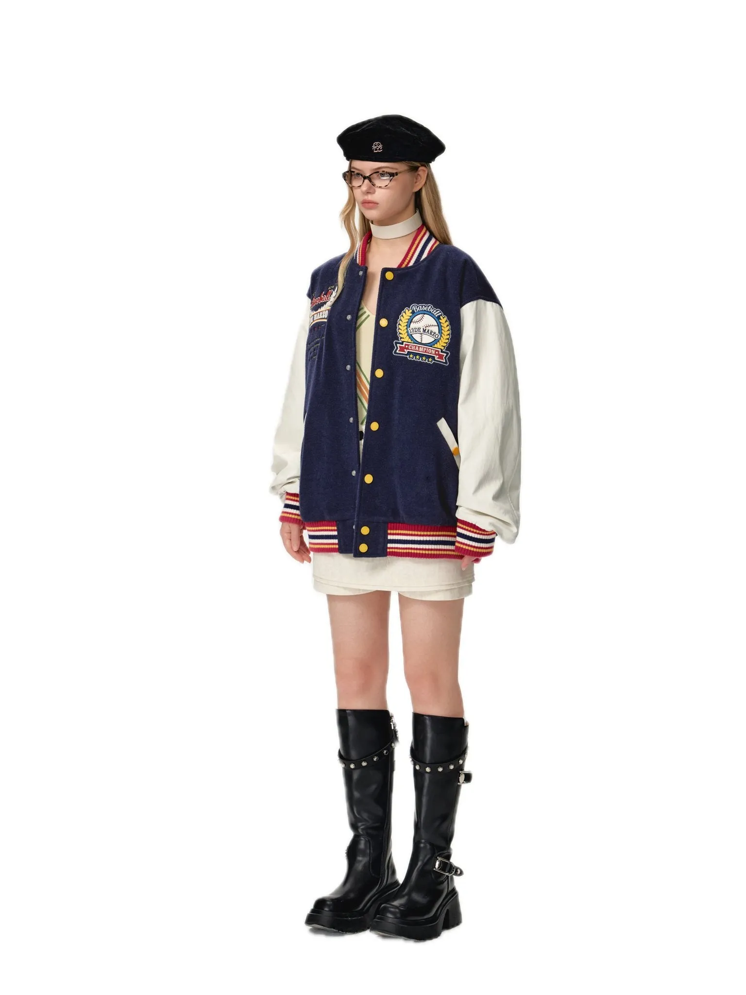 Bear Baseball League Jacket In Navy Blue