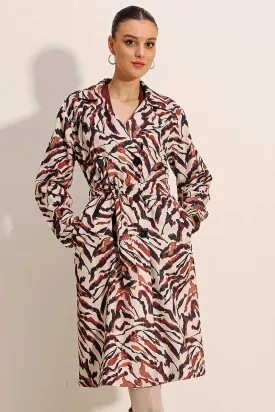 BGD Women Patterned Double Breasted Trench Coat - C. Beige - Avondale