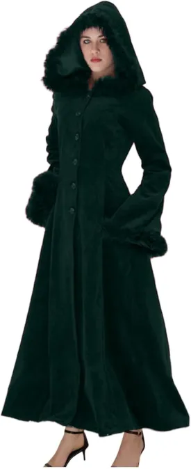 Binmer Winter Coat for Women Vintage Faux Fur Hooded Velvet Maxi Coat Button Down Longline Velour Overcoat Outwear W/Pocket