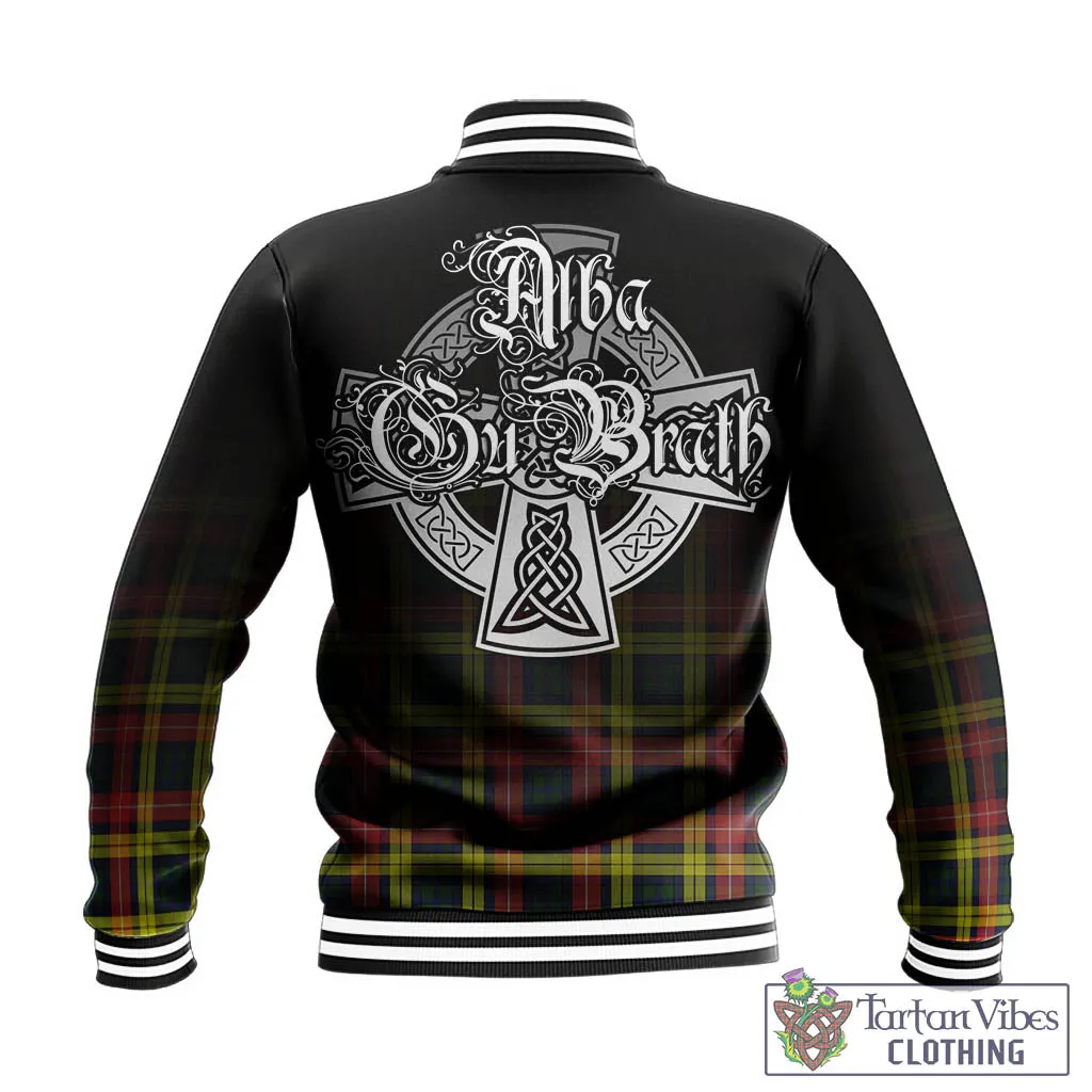 Buchanan Modern Tartan Baseball Jacket Featuring Alba Gu Brath Family Crest Celtic Inspired