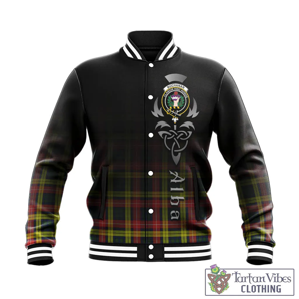 Buchanan Modern Tartan Baseball Jacket Featuring Alba Gu Brath Family Crest Celtic Inspired