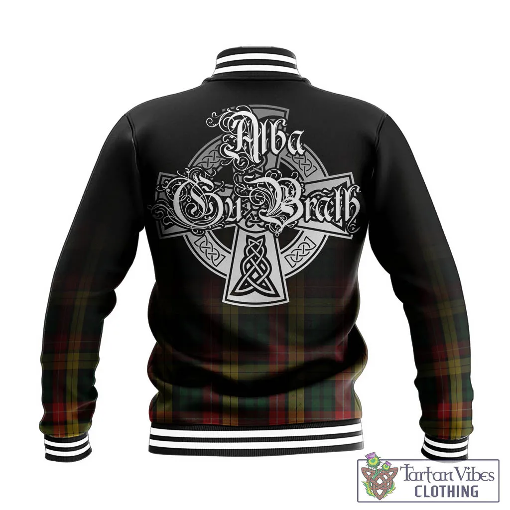 Buchanan Tartan Baseball Jacket Featuring Alba Gu Brath Family Crest Celtic Inspired