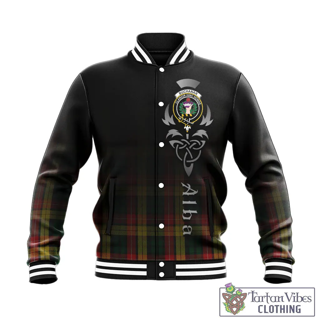 Buchanan Tartan Baseball Jacket Featuring Alba Gu Brath Family Crest Celtic Inspired
