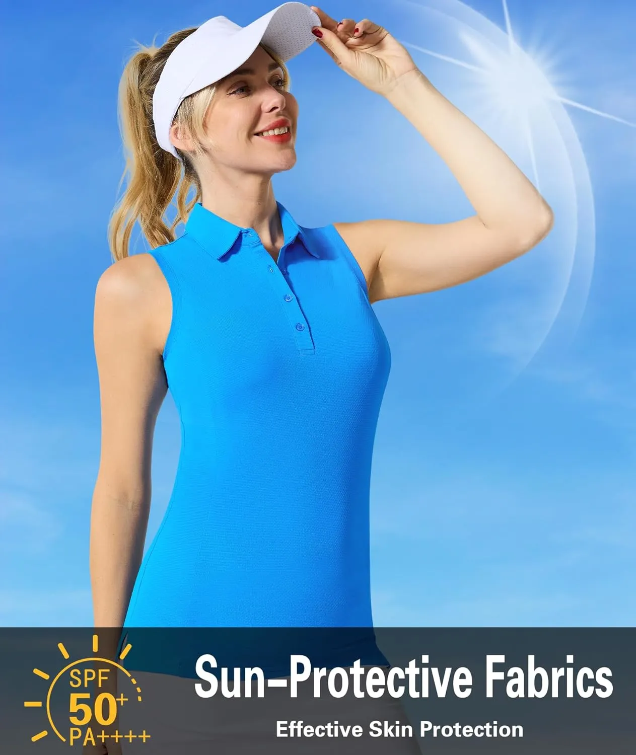 Casei Women's Sleeveless Golf Polo Shirts UPF 50  Quick Dry Collared Polo Shirts Athletic Tank Tops Shirts