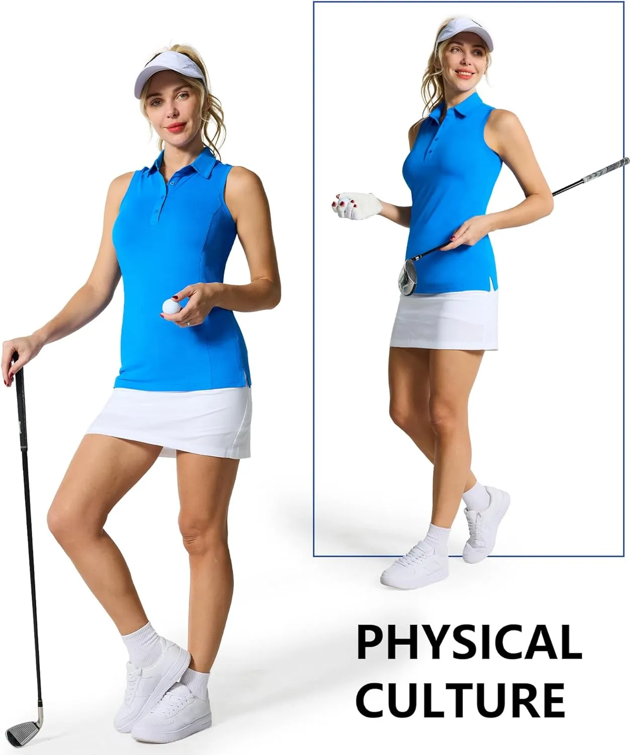 Casei Women's Sleeveless Golf Polo Shirts UPF 50  Quick Dry Collared Polo Shirts Athletic Tank Tops Shirts