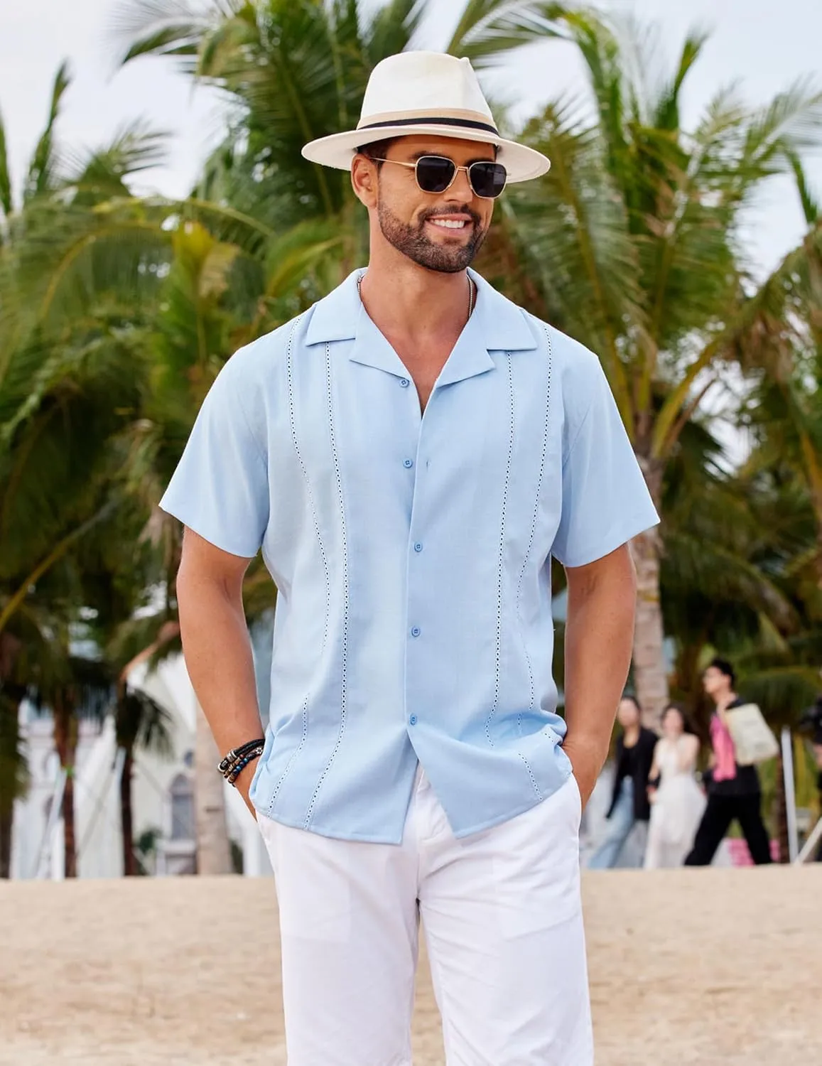 COOFANDY Guayabera Shirts for Men Cuban Short Sleeve Button Down Summer Shirts Linen Shirts