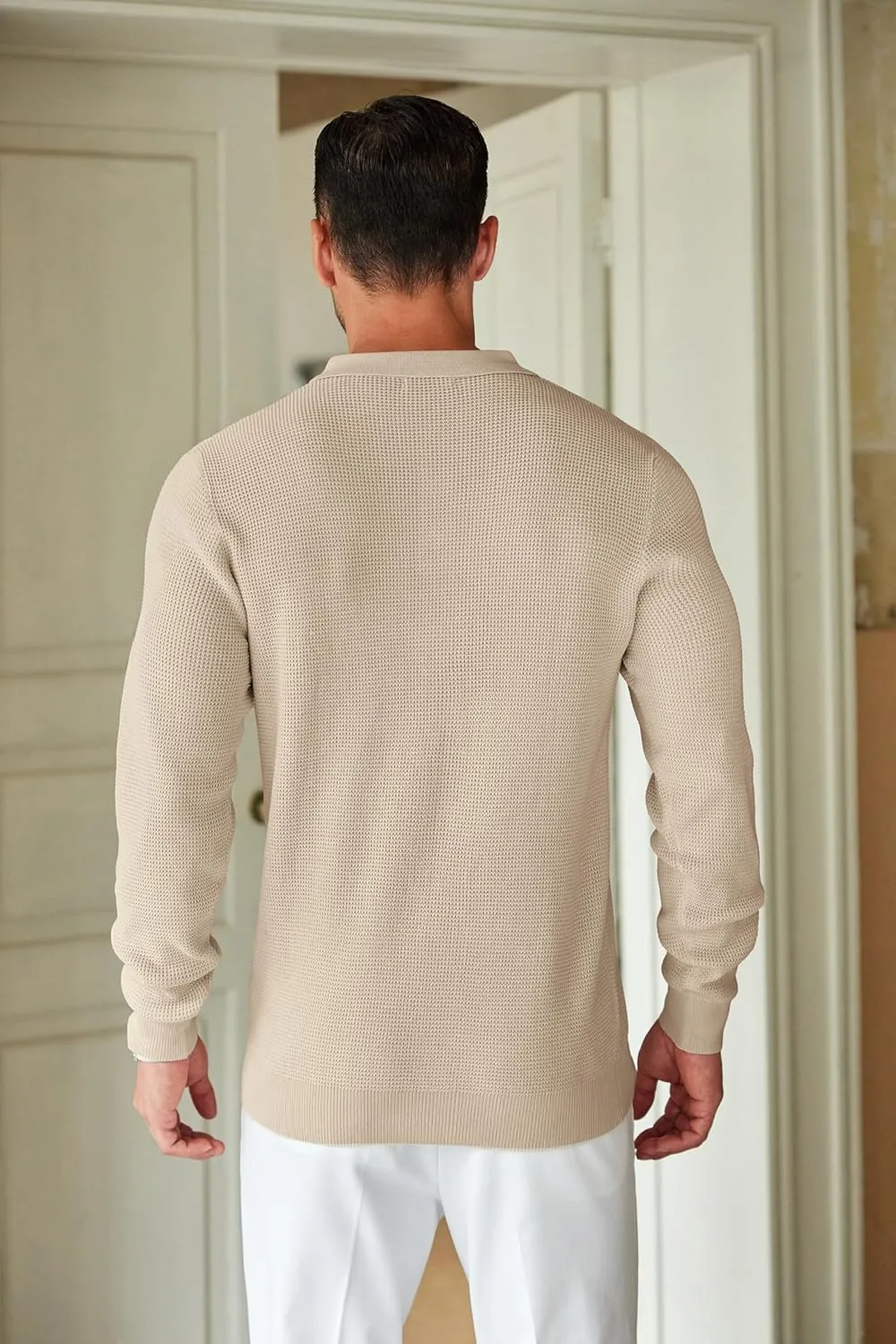 COOFANDY Mens Knit Polo Shirts Long Sleeve Sweater Casual Polo Shirts Lightweight Collared T Shirts