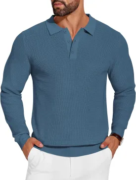 COOFANDY Mens Knit Polo Shirts Long Sleeve Sweater Casual Polo Shirts Lightweight Collared T Shirts