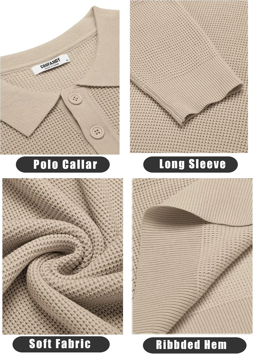 COOFANDY Mens Knit Polo Shirts Long Sleeve Sweater Casual Polo Shirts Lightweight Collared T Shirts