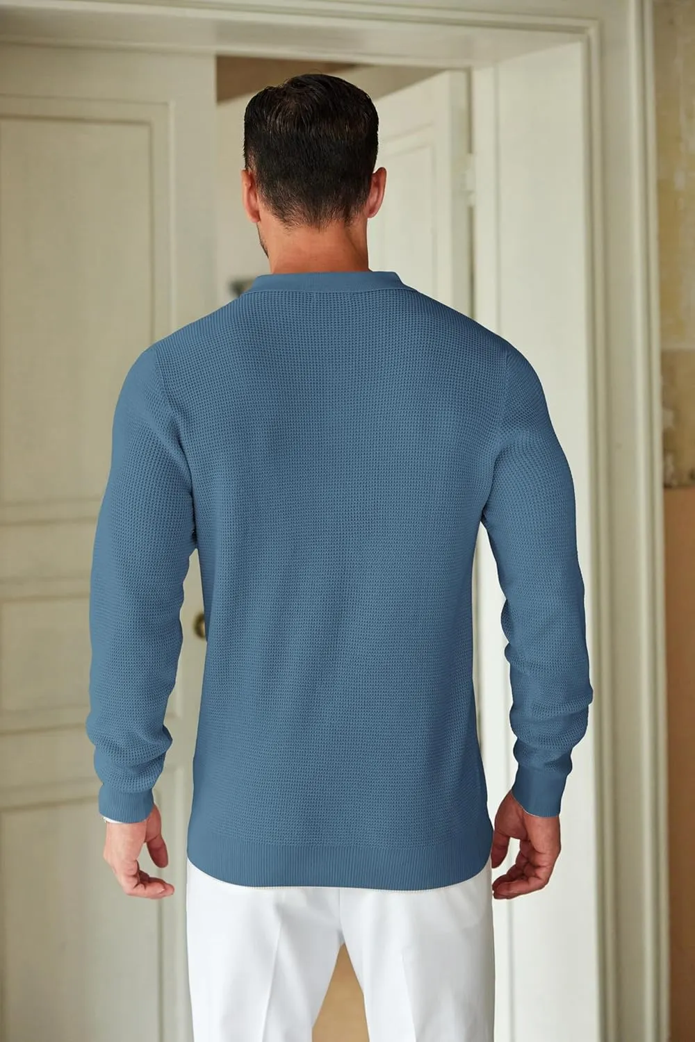 COOFANDY Mens Knit Polo Shirts Long Sleeve Sweater Casual Polo Shirts Lightweight Collared T Shirts
