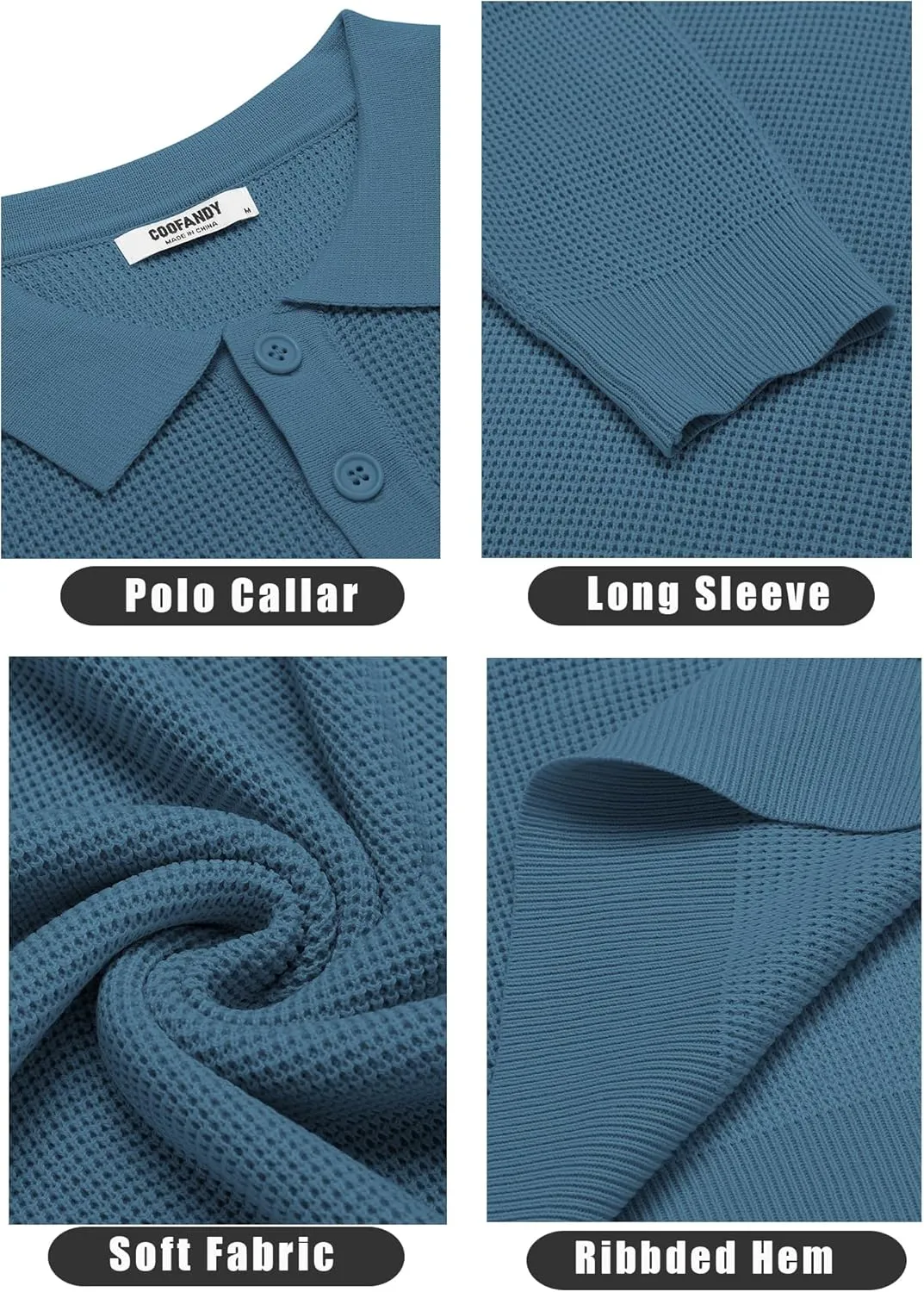 COOFANDY Mens Knit Polo Shirts Long Sleeve Sweater Casual Polo Shirts Lightweight Collared T Shirts