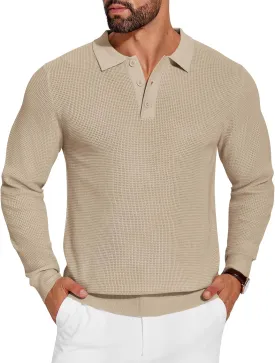 COOFANDY Mens Knit Polo Shirts Long Sleeve Sweater Casual Polo Shirts Lightweight Collared T Shirts