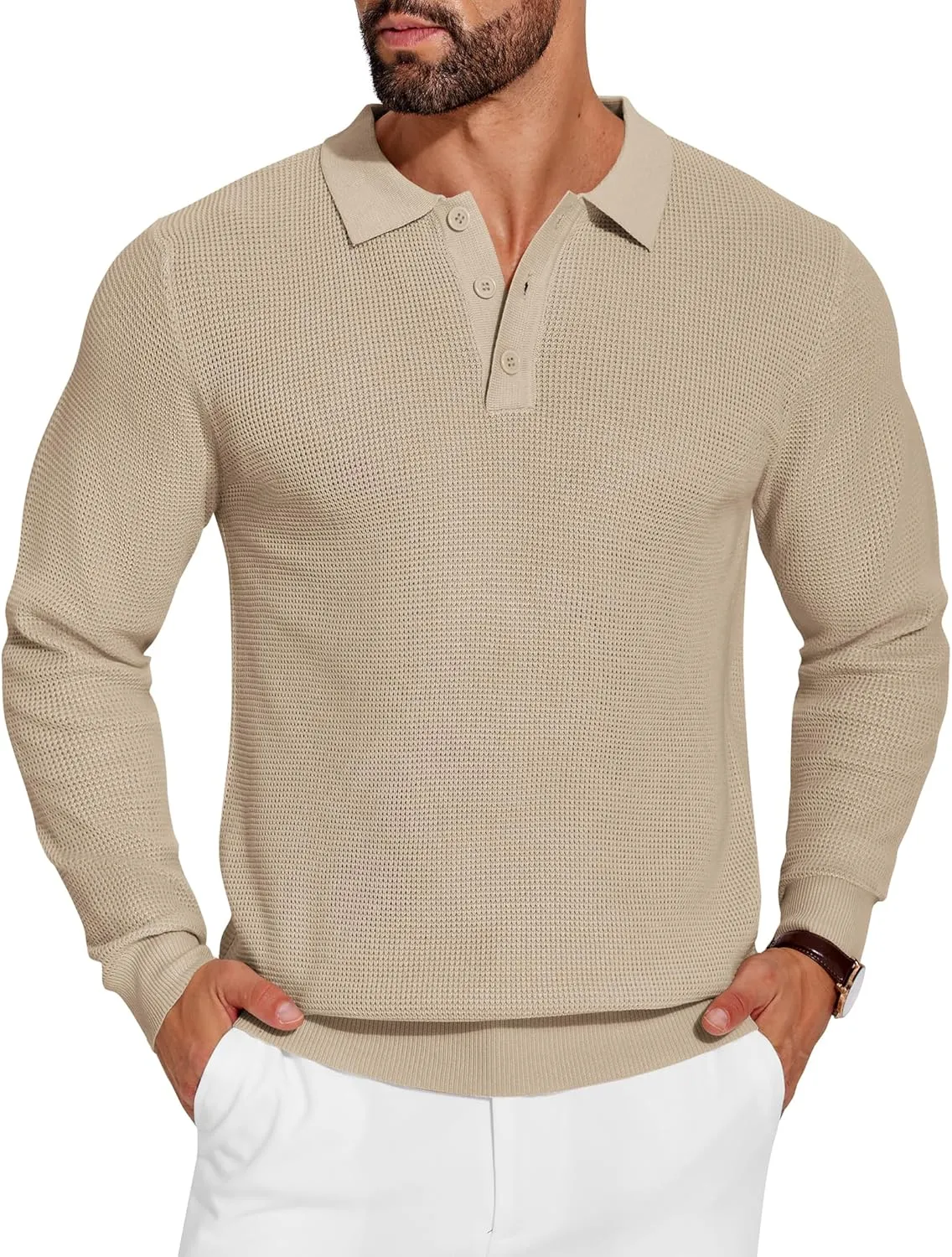 COOFANDY Mens Knit Polo Shirts Long Sleeve Sweater Casual Polo Shirts Lightweight Collared T Shirts