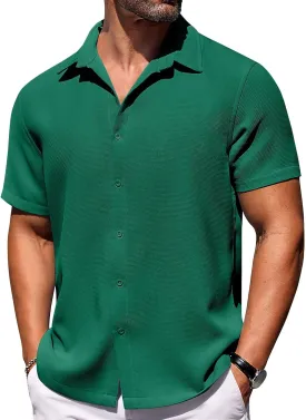 COOFANDY Mens Short Sleeve Button Down Shirts Waffle Shirt Casual Beach Summer Shirts Wrinkle Free Vacation Shirts