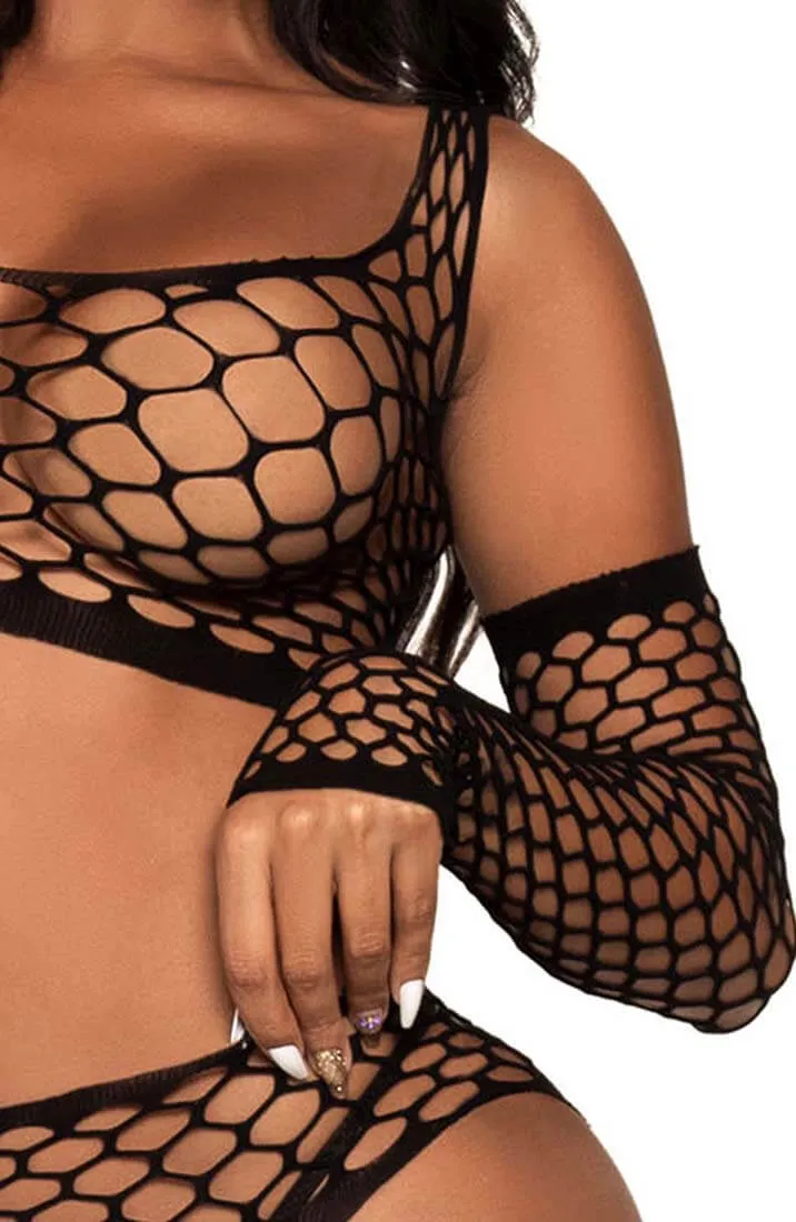 Crop top, stockings & gloves - Peek A Boo