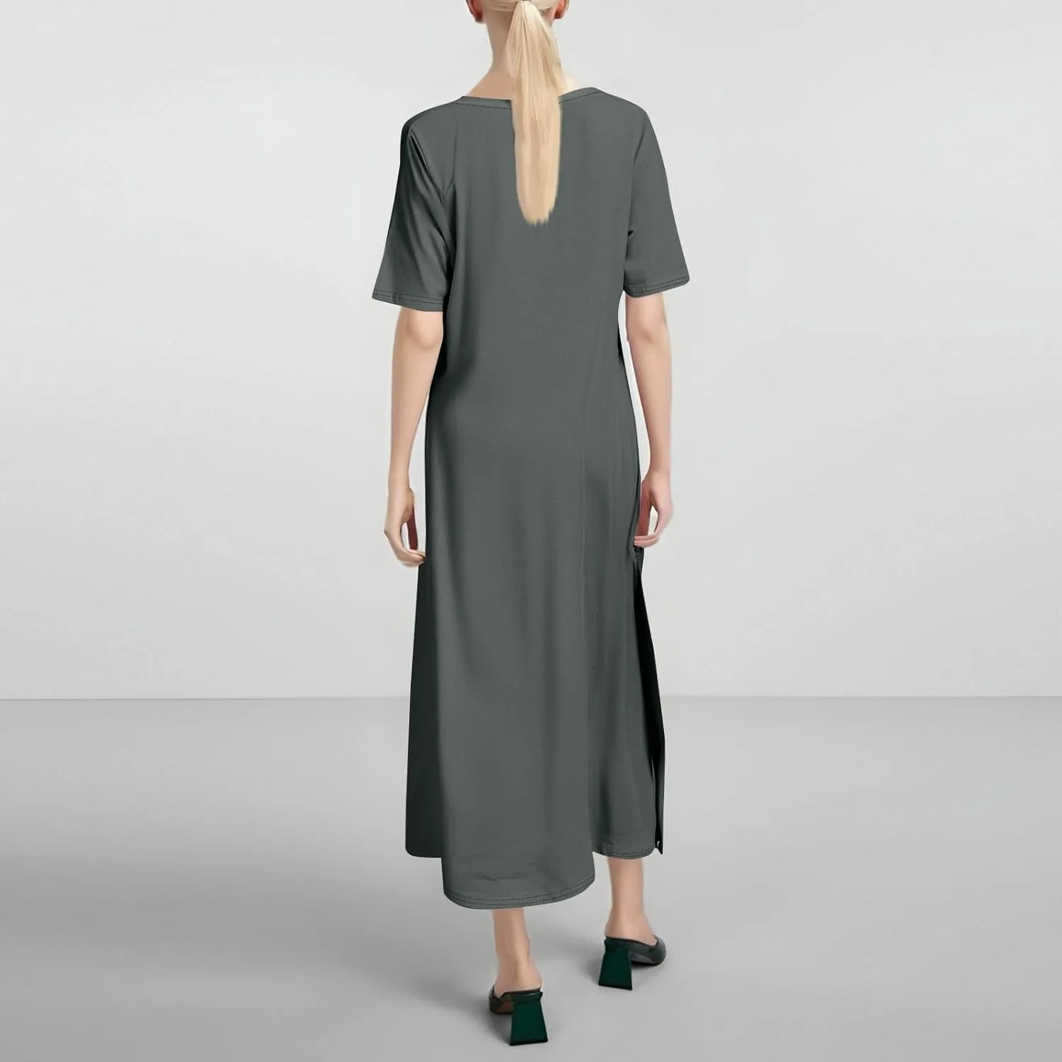 Dresses for Women 2025 Summer Beach Vacation Clothes Spring Short Sleeve Crewneck Slit Hem Maxi Dresses