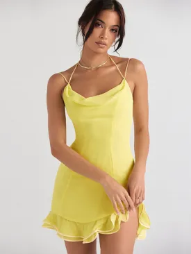 Elegant Cowl Neck Mini Dress with Ruffle Hem