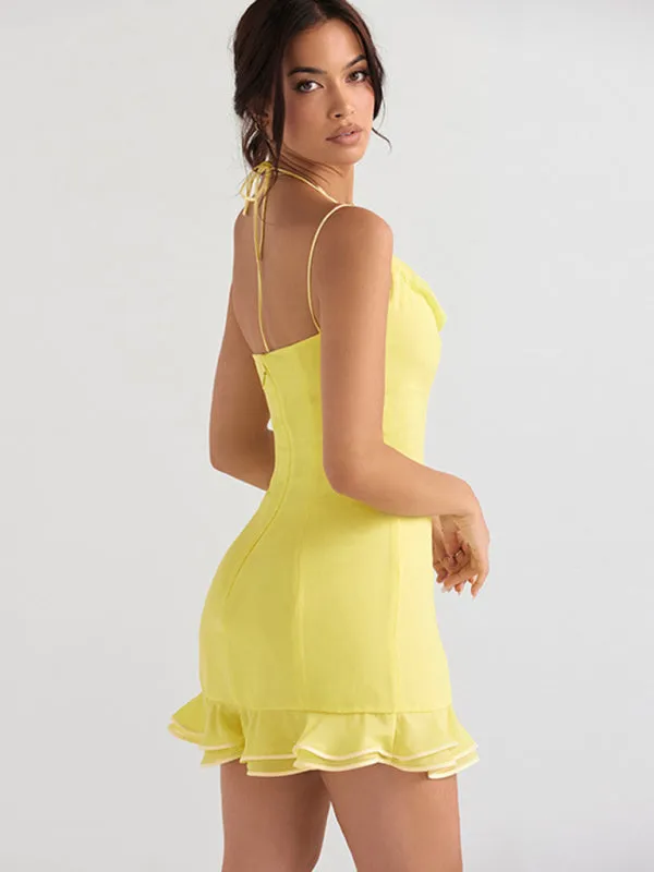 Elegant Cowl Neck Mini Dress with Ruffle Hem