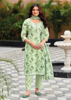 Elegant Green Lilen Embroidered Trendy Casual Salwar Suit