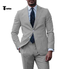 Fashion Men's 2 Pieces Striped Seersucker Notch Lapel Tuxedos (Blazer Pants)