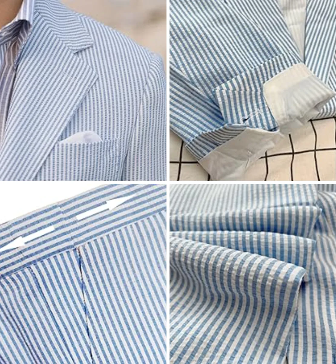 Fashion Men's 2 Pieces Striped Seersucker Notch Lapel Tuxedos (Blazer Pants)