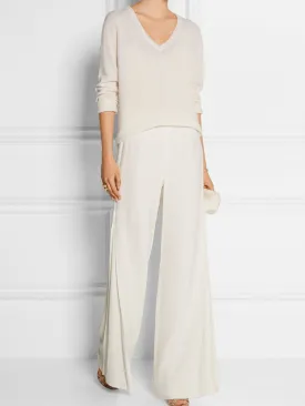Fashion Simple Casual Loose V-Neck Top Pants Suit