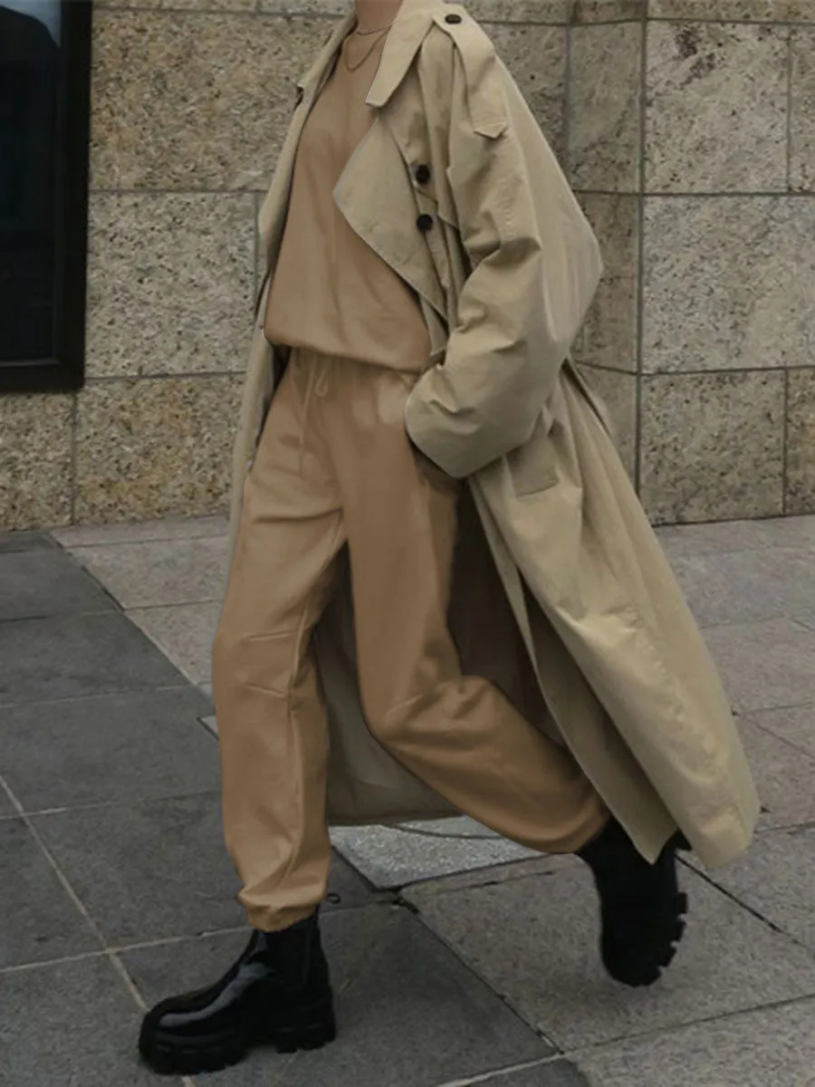 Fashion Solid Color Round Neck Long Sleeve Casual Two-piece Suit