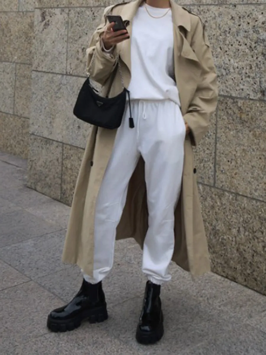 Fashion Solid Color Round Neck Long Sleeve Casual Two-piece Suit