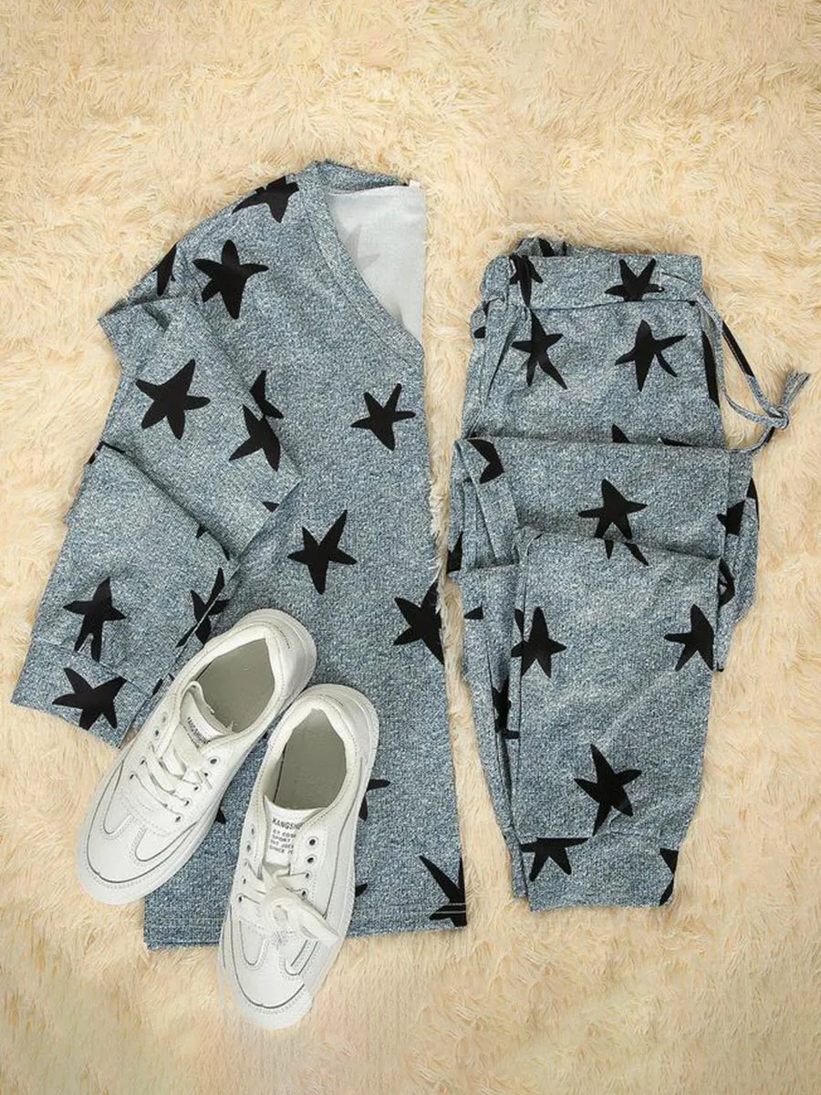 Fashion Star Print Long Sleeve Two-piece Suit