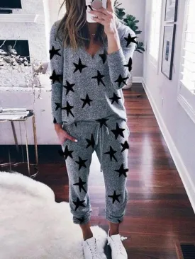 Fashion Star Print Long Sleeve Two-piece Suit