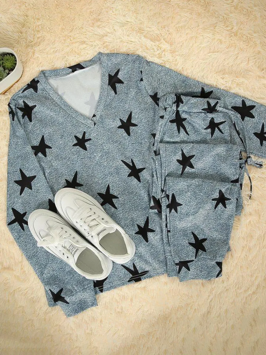 Fashion Star Print Long Sleeve Two-piece Suit