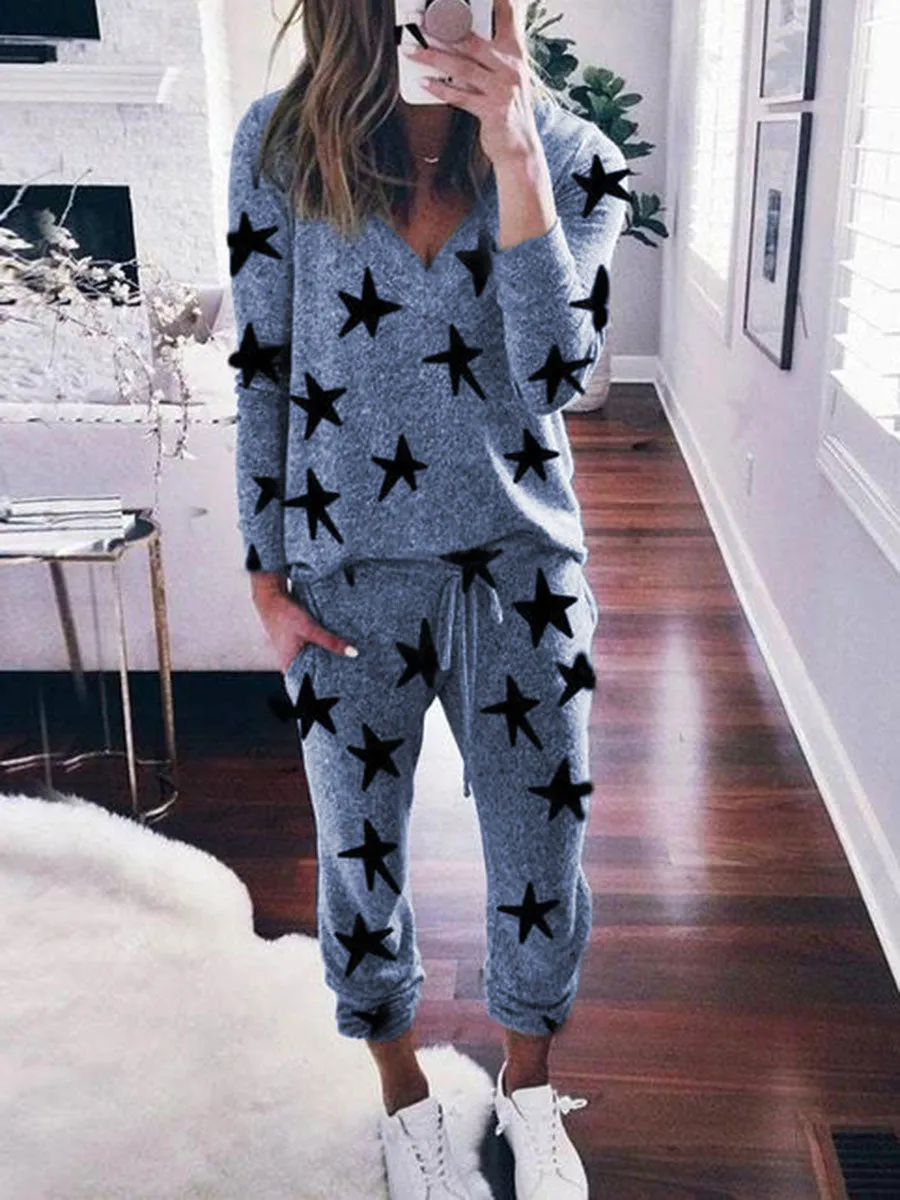 Fashion Star Print Long Sleeve Two-piece Suit